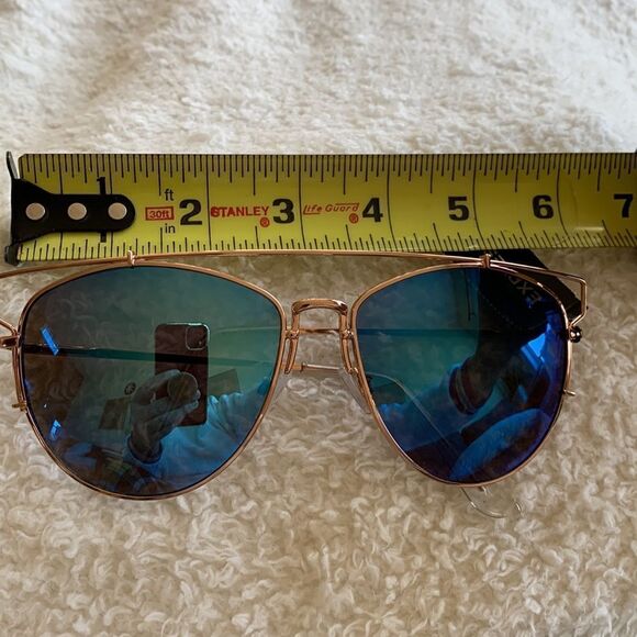 NWT EXPRESS Brow Bar Aviator Blue Rose Gold Sunglasses - Picture 5 of 6